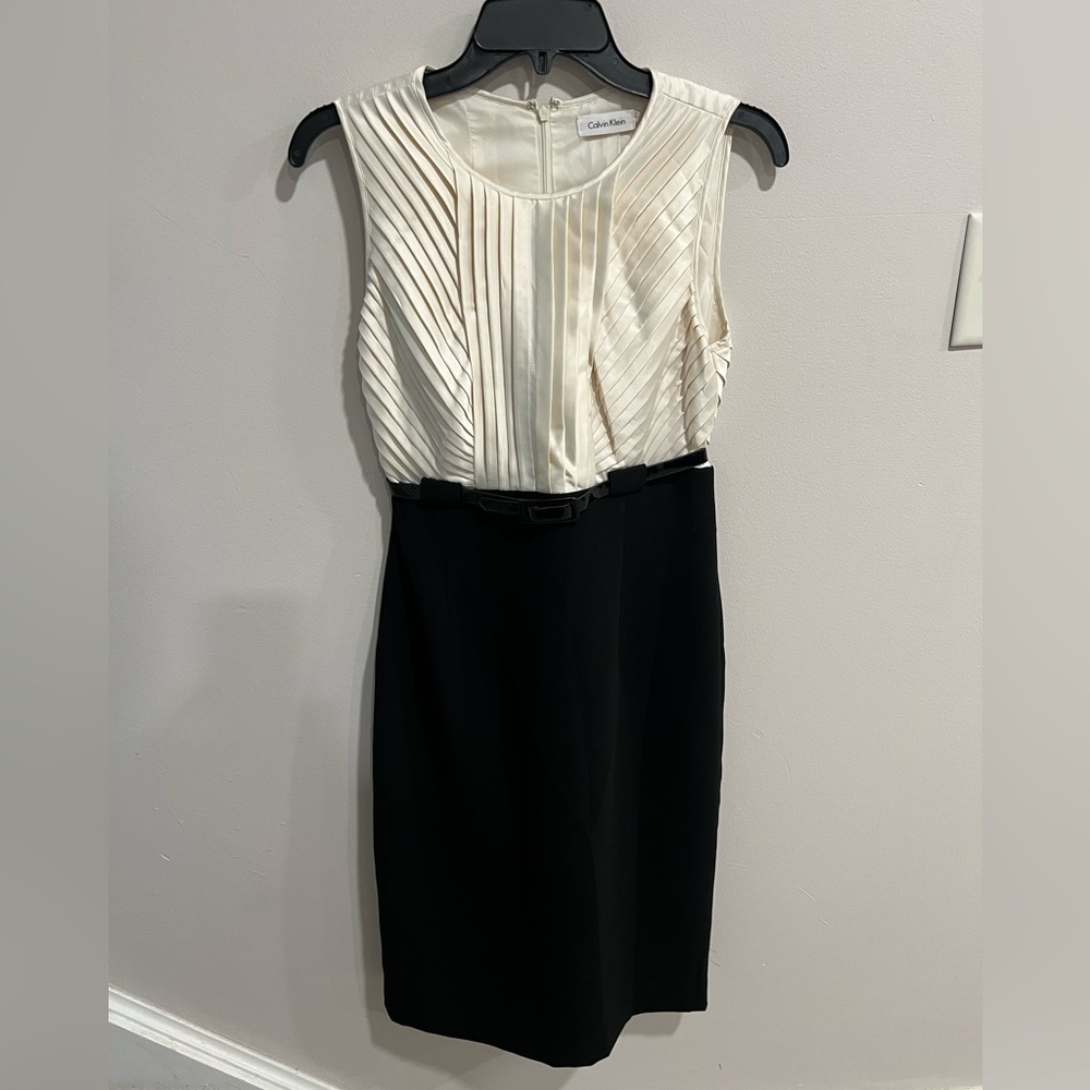 Calvin Klein Pleated Top Belted Dress